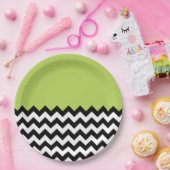 Assiettes En Carton Motif Zigzag noir et blanc, Chevron, Vert (Fête)
