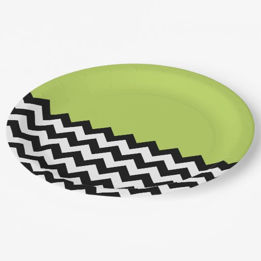 Assiettes En Carton Motif Zigzag noir et blanc, Chevron, Vert (Angle)