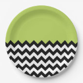Assiettes En Carton Motif Zigzag noir et blanc, Chevron, Vert (Devant)