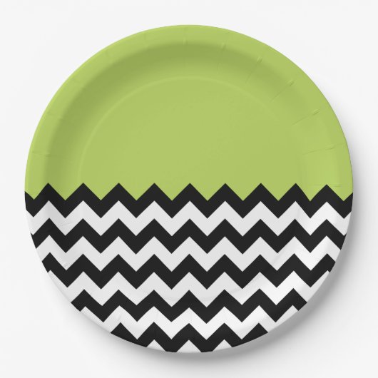 Assiettes En Carton Motif Zigzag noir et blanc, Chevron, Vert (Devant)