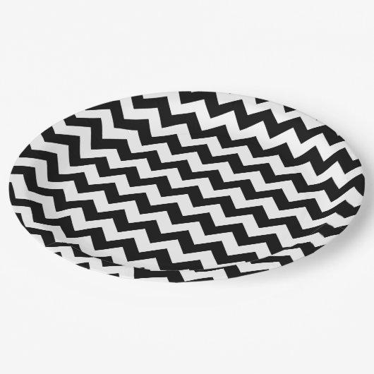 Assiettes En Carton Motif Zigzag noir et blanc, Motif Chevron (Angle)