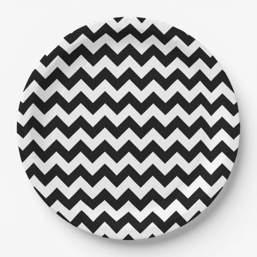 Assiettes En Carton Motif Zigzag noir et blanc, Motif Chevron (Devant)
