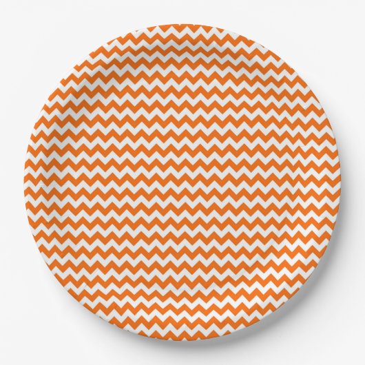 Assiettes En Carton Motif Zigzag Orange et Blanc Chevron (Devant)