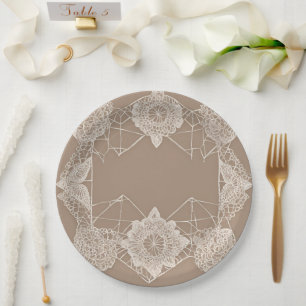 Assiettes En Carton Motifs beige et blanc art IA