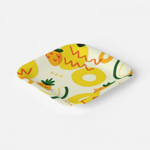Assiettes En Carton Motifs de fruits : ananas, orange et citron