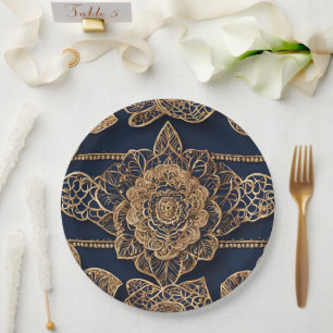 Assiettes En Carton Motifs dorés art IA