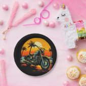 Assiettes En Carton moto-est garée-plage-avec-palmiers (Fête)