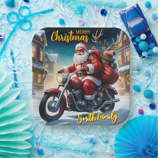 Assiettes En Carton Moto Noël Père Noël Et Rudolph Reindeer (Fête)