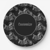 Assiettes En Carton Moto Noir Et Argent (Devant)