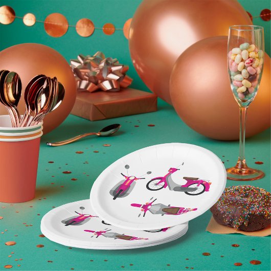 Assiettes En Carton Moto rose