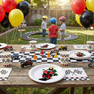Assiettes En Carton Motocycliste chevauchant un sportbike rouge