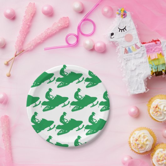 Assiettes En Carton Motoneige en vert (Fête)
