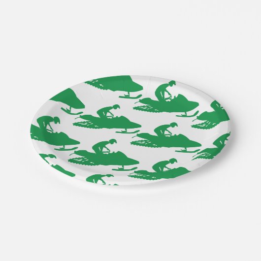 Assiettes En Carton Motoneige en vert (Angle)