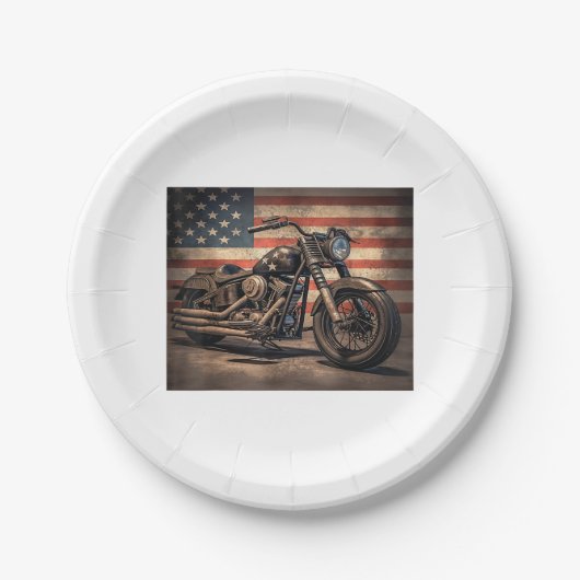 Assiettes En Carton Motorcycle USA Drapeau Retro Biker (Devant)