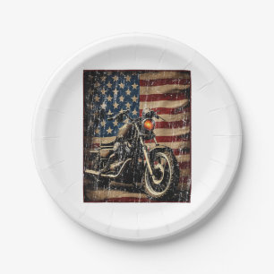 Assiettes En Carton Motorcycle USA Drapeau Retro Biker