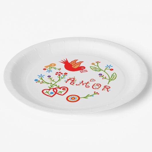 Assiettes En Carton Mouchoirs d'amour de Valentine (Angle)