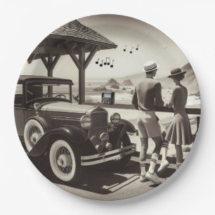Assiettes En Carton Mouchoirs en papier Scène de voiture vintage 1930