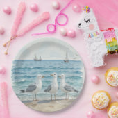 Assiettes En Carton Mouettes d'aquarelle à la plage Océan côtier (Fête)