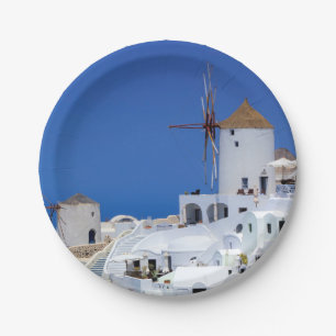 Assiettes En Carton Moulin à vent à Oia, Santorini, Grèce