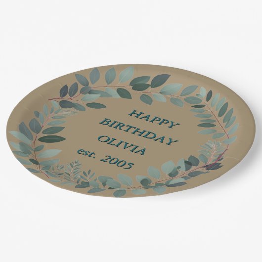 Assiettes En Carton Mousse Mocha personnalisée Eucalyptus Aquarelle Fe (Angle)