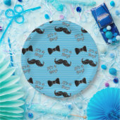 Assiettes En Carton Moustache et plaques à papier de baby shower bleu (Fête)