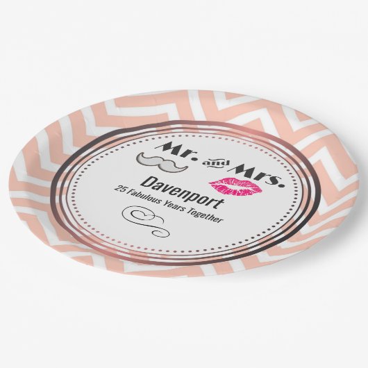 Assiettes En Carton Moustache & Lèvres M. & Mme - Anniversaire (Angle)