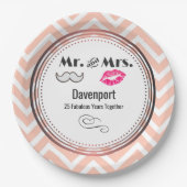 Assiettes En Carton Moustache & Lèvres M. & Mme - Anniversaire (Devant)