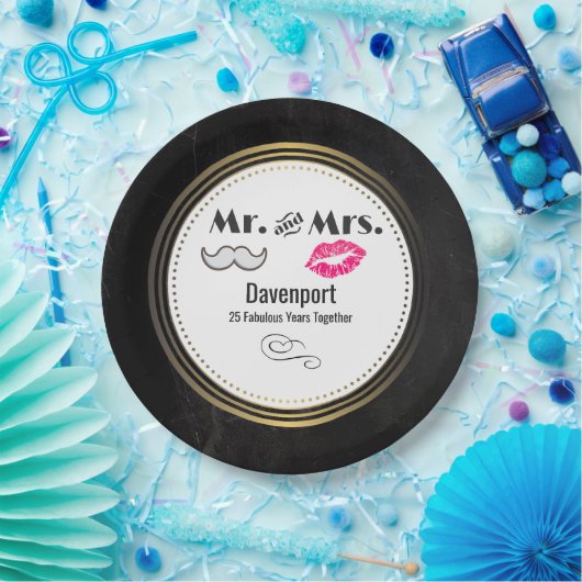 Assiettes En Carton Moustache & Lèvres M. & Mme - Anniversaire (Fête)