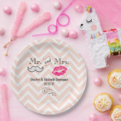 Assiettes En Carton Moustache & Lèvres M. & Mme Peach Chevron Mariage (Fête)