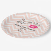Assiettes En Carton Moustache & Lèvres M. & Mme Peach Chevron Mariage (Angle)