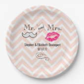 Assiettes En Carton Moustache & Lèvres M. & Mme Peach Chevron Mariage (Devant)