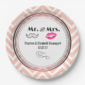 Assiettes En Carton Moustache & Lèvres M. & Mme Peach Chevron Mariage (Devant)
