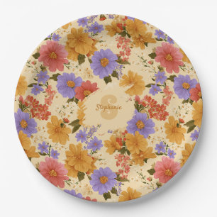 Assiettes En Carton Moutarde Terre Cuite Bleu Fleur Sauvage