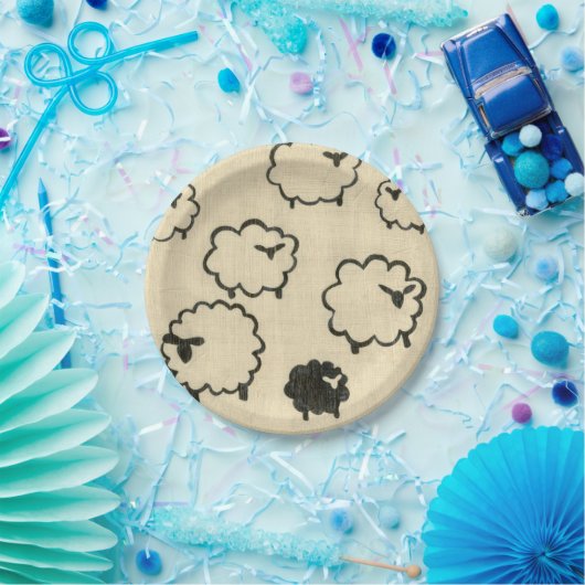 Assiettes En Carton Mouton blanc et noir sur Arrière - plan crème (Fête)