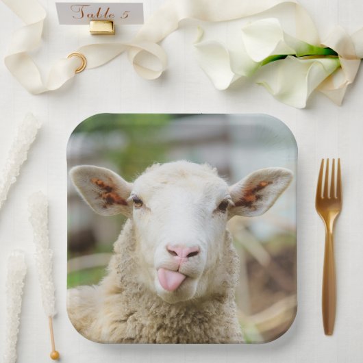 Assiettes En Carton Mouton montrer langue (Mariage)