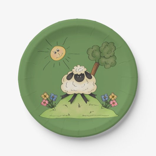 Assiettes En Carton Moutons Sur Une Plaque En Papier Collé (Devant)
