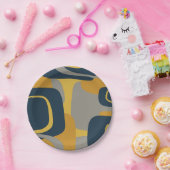 Assiettes En Carton Moyen-siècle Abstrait moderne 2 moutarde marine gr (Fête)