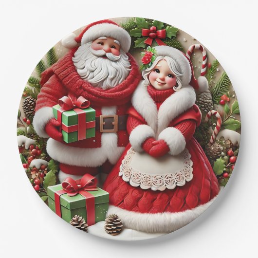Assiettes En Carton Mr. & Mrs. Santa Claus  (Devant)