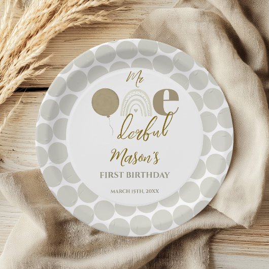 Assiettes En Carton Mr One derful Neutral Rainbow First Birthday