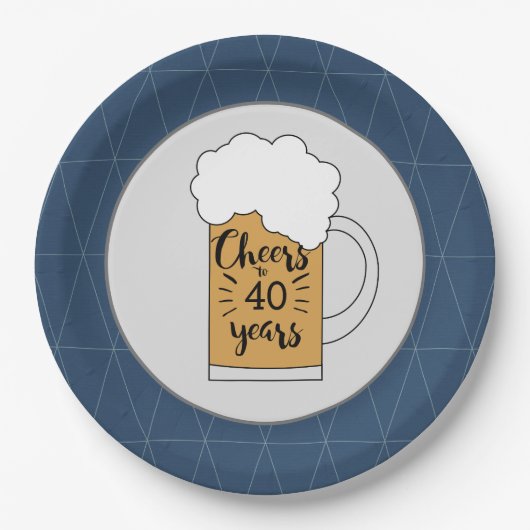 Assiettes En Carton Mug de bière gris et bleu brille jusqu'à 40 ans (Devant)