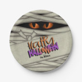 Assiettes En Carton Mummy Eyes Halloween Orange/Violet ID685 (Devant)