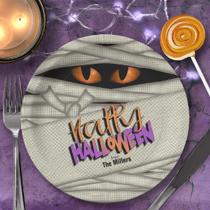 Assiettes En Carton Mummy Eyes Halloween Orange/Violet ID685
