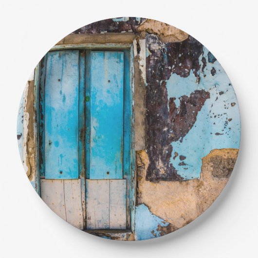 Assiettes En Carton Mur bleu et porte (Devant)
