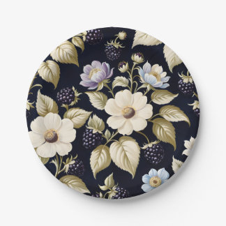 Assiettes En Carton Mûre & Fleurs