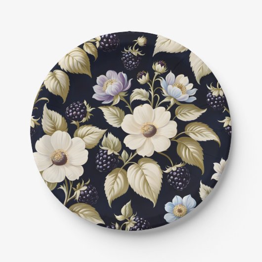Assiettes En Carton Mûre & Fleurs (Devant)