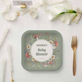 Assiettes En Carton Mushroom Baby Shower 