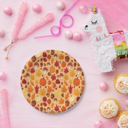 Assiettes En Carton Mushrooms and Falling Leaves Enchanted Autumn (Fête)