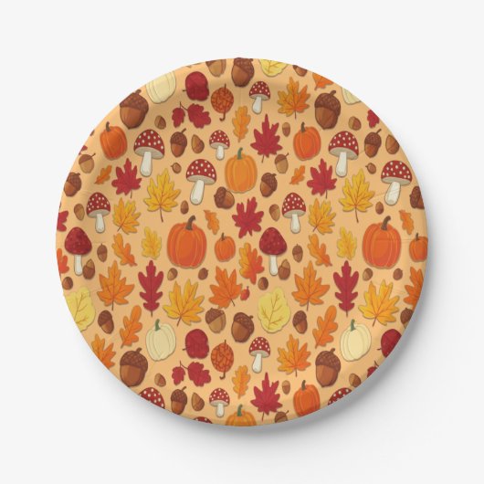 Assiettes En Carton Mushrooms and Falling Leaves Enchanted Autumn (Devant)