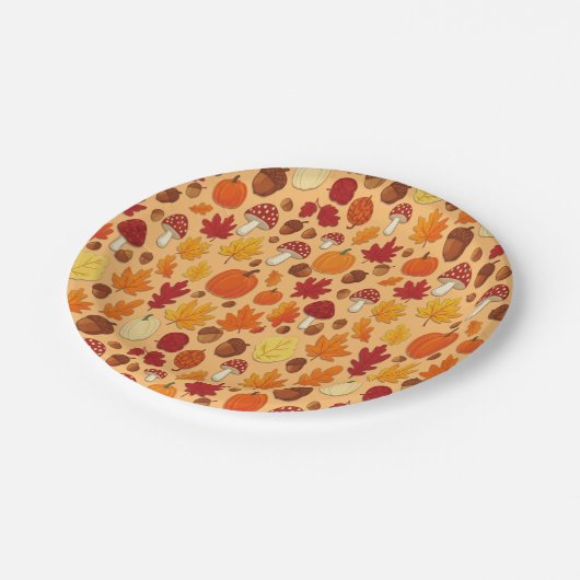 Assiettes En Carton Mushrooms and Falling Leaves Enchanted Autumn (Angle)