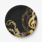 Assiettes En Carton Music Note Luxe or gris (Devant)